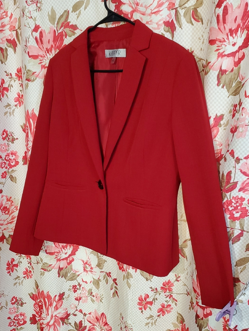 Kasper Red Single-Button Notch Lapel Blazer 10